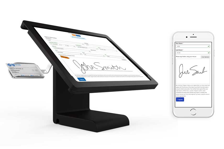 Waiver signing kiosk and smartphone