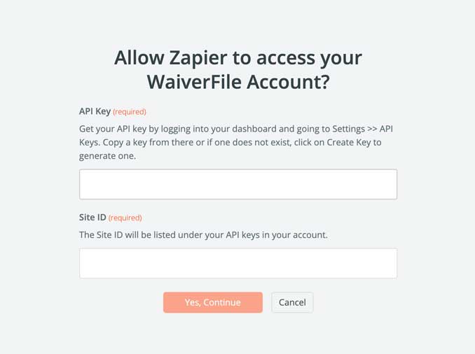 Zapier WaiverFile Screenshot